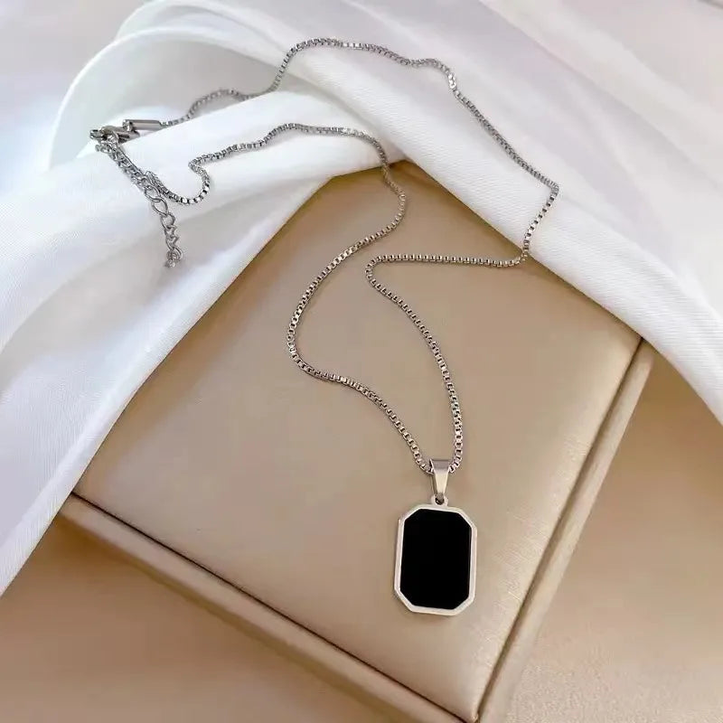 Simple Geometric Pendant Necklaces for Men Women Rectangle Stainless Steel Jewelry Cadenas Para Hombre Collares Para Mujer