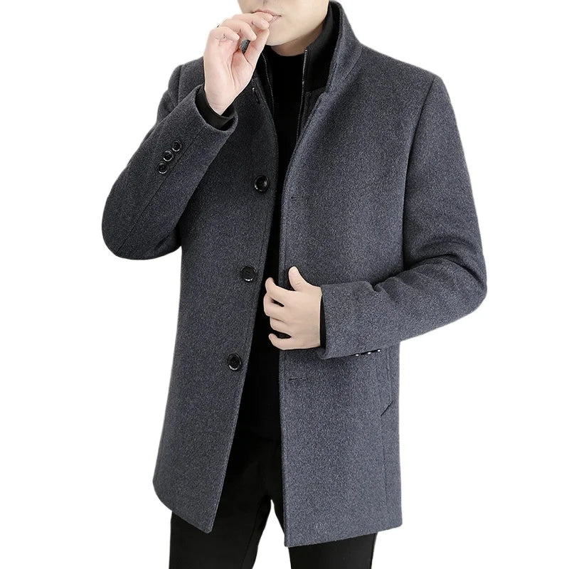 Men's Long Wool Coat High Quality Trendy Fashion Handsome Solid Color Wool Trench Coat with Removable Thickened down Inner Liner