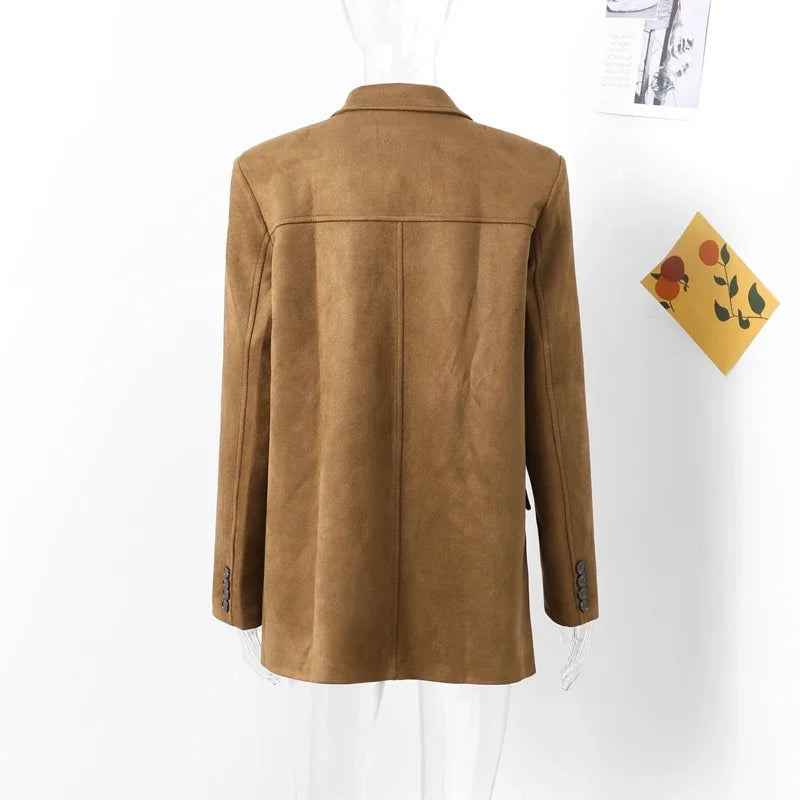 Boyfriend Brown Coat For Women Spring Turndown Collar Long Sleeve Female Jacket 2025 Fashion Loose Single-breasted Lady Coats