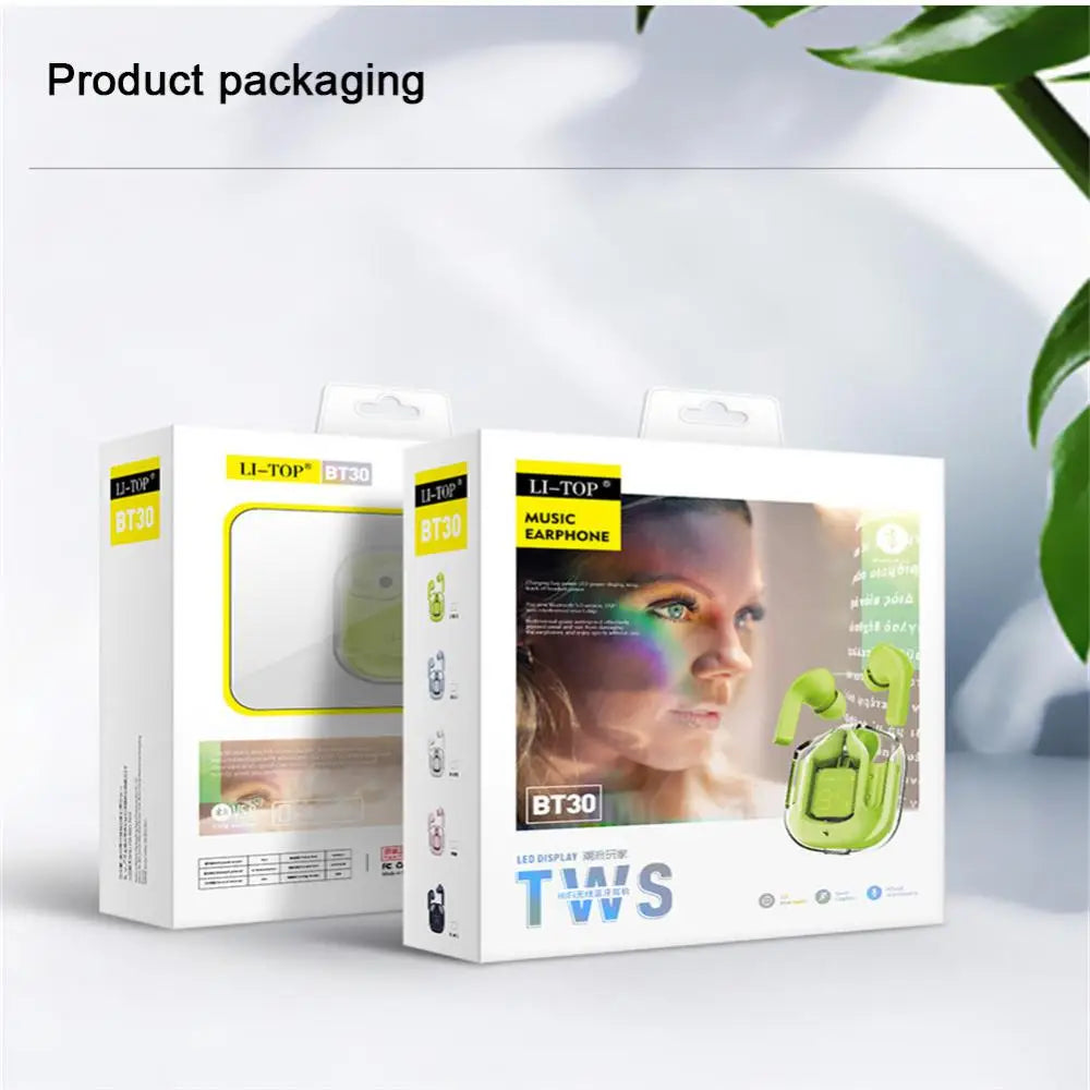 RYRA TWS Bluetooth 5.1 Earphones With Charging Box Wireless Headphone Stereo Sports Transparent Digital Display Earbuds Headsets