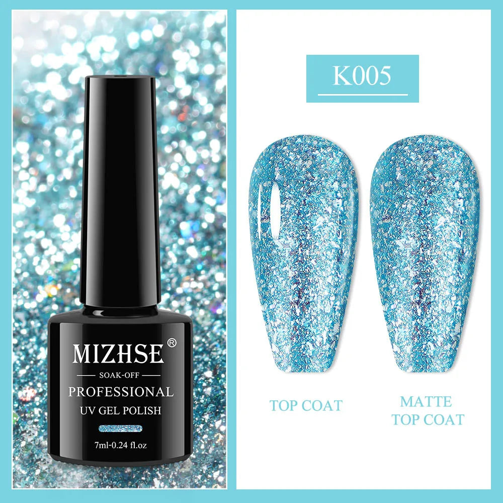 MIZHSE 7ML Reflective Top Coat Gel Nail Polish Shiny Glitter Vernis Semi Permanent Varnish Nail Gel Polish for Manicure Nail Art