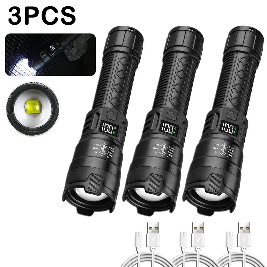 Strong Light Ultra Bright 2000LM LED Flashlight USB Rechargeable Long Range Zoom Tactical Torch Outdoor Camping Fishing Lantern