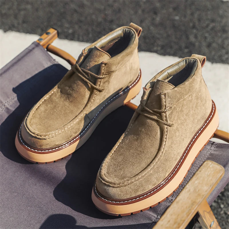 Autumn Men Platform Shoes Suede Leather Work Shoes Fashion Design Lace-up High Quality Ankle Boots Casual British Outdoor Shoes