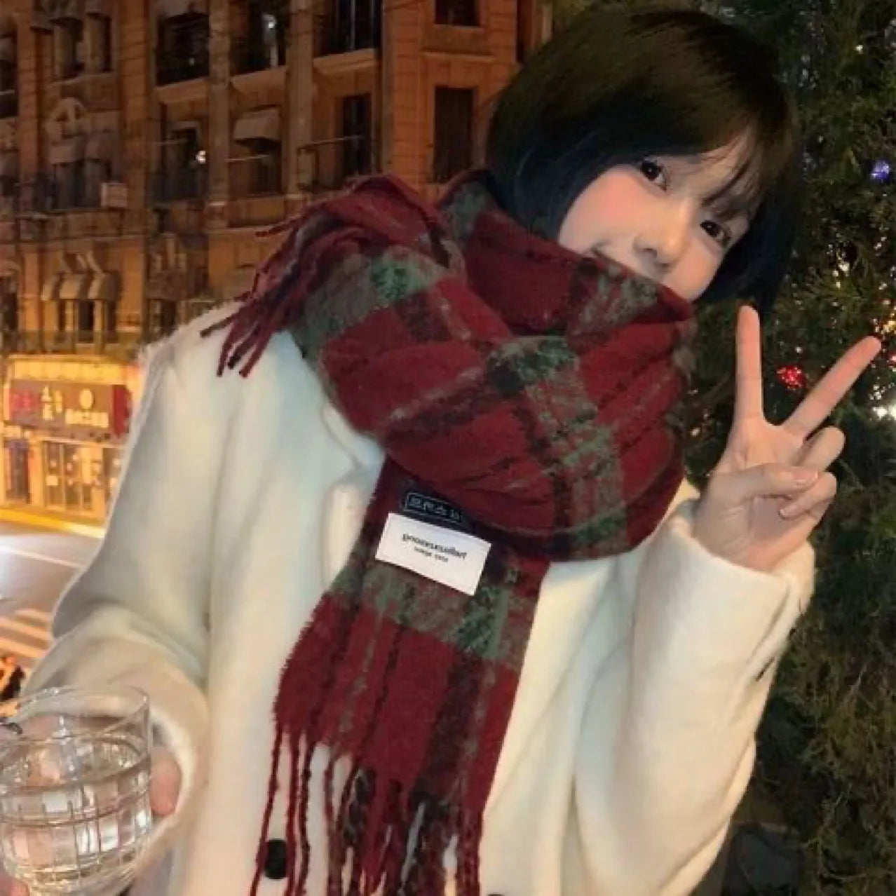 Autumn New Korean Style Warm Scarf Woman Plaid Elegant Shawl Girl Holiday Party Red Casual Preppy Winter Scarf