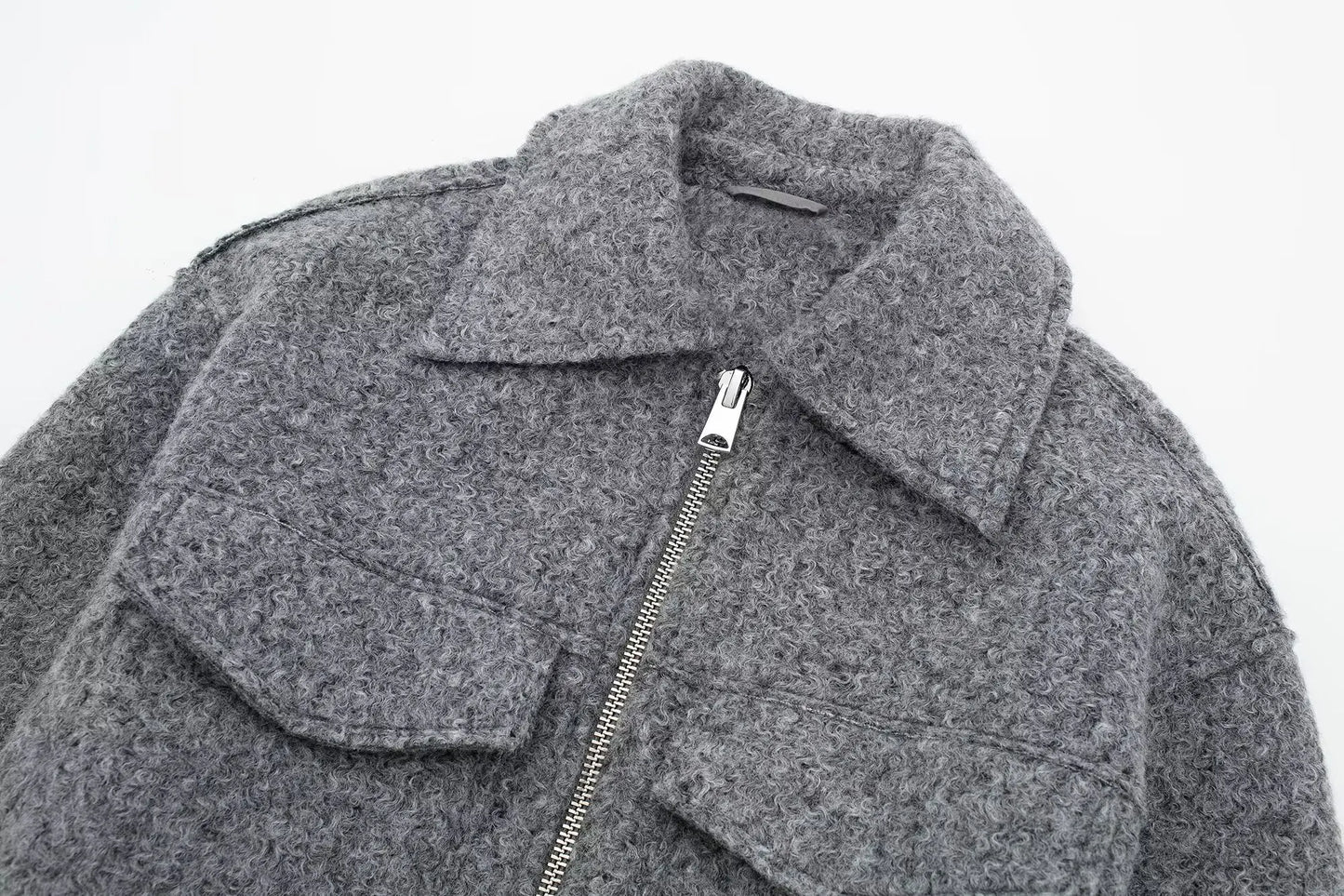 DUOPERI Women Fashion Winter Autumn Fleece Cropped Jacket Lapel Collar Long Sleeves Female Chic Lady Casual Short Outwear