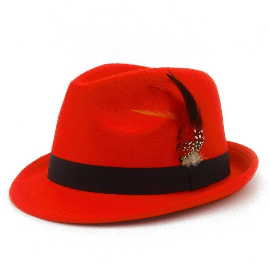 European and American Style Woolen   Women's Autumn and Winter Fashion Feather Show Hats Men's Jazz Hats