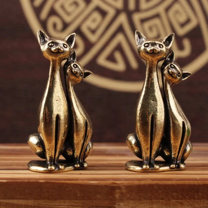 1PCS Brass Mini Double Cat Sculpture Ornament Crafts Anime Cat Ornament Home Desktop Living Room Office Small Ornament Crafts