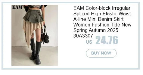 EAM Color-block Irregular Spliced High Elastic Waist A-line Mini Denim Skirt Women Fashion Tide New Spring Autumn 2026 30A3307