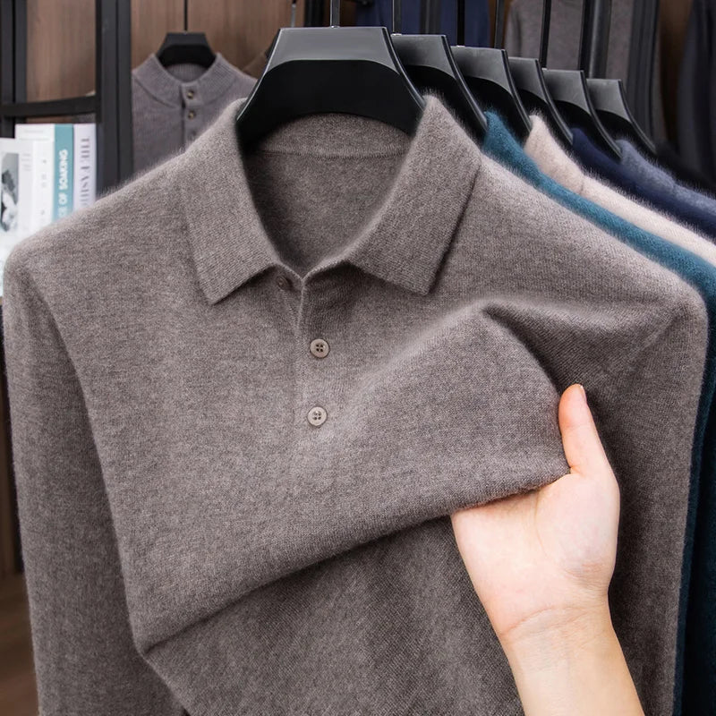 100% Australian Merino Wool Sweater, 360g Thickened Anti-Pilling, Polo Collar Gold Quality Pullover