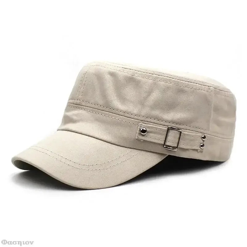 Army Cap Men Women Pure Color Washed Cotton Flat Top Cap Summer Autumn Adjustable Chapeau Visor Hat
