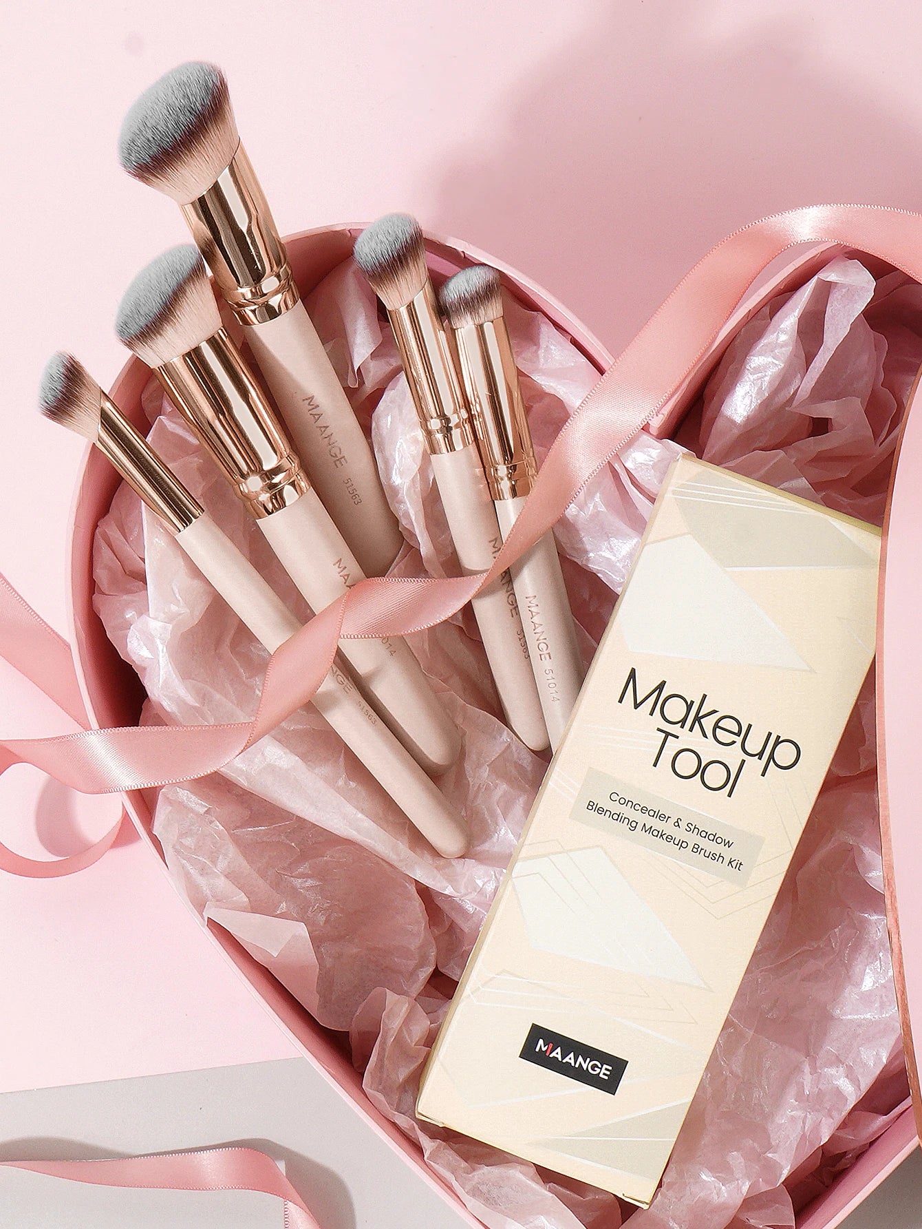 MAANGE 5 Pcs Makeup Brushes Powder Blusher Brush Foundation Makeup Brush Contour Brush Portable For Travel Valentine's Day Gift
