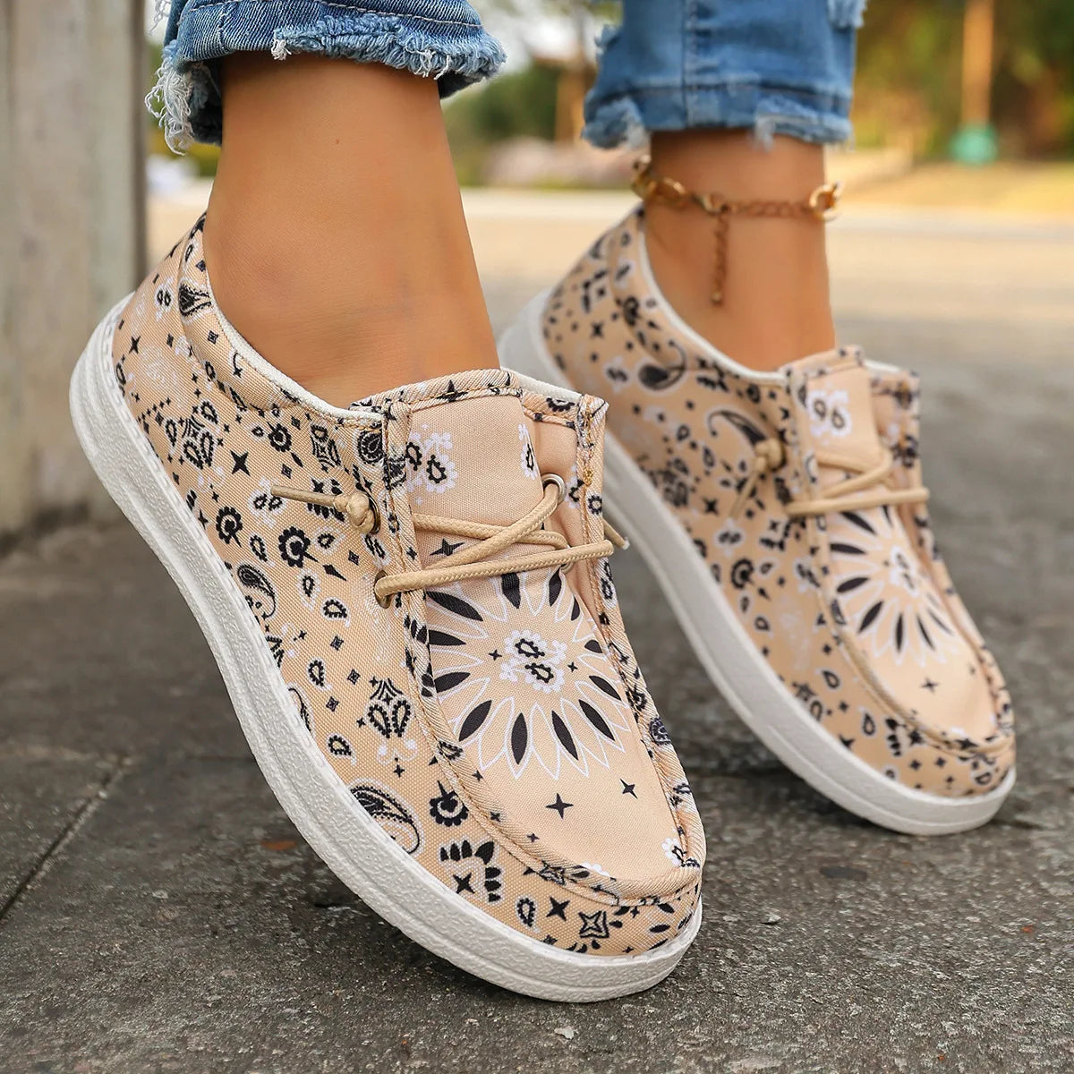 Casual Flat Laced Women's Loafers Spring New Style Breathable Canvas Shoes Comfortable Spring Autumn Winter Seasonal Flats