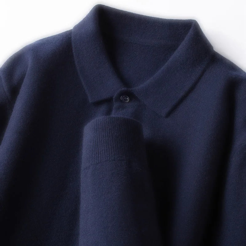 100% Australian Merino Wool Sweater, 360g Thickened Anti-Pilling, Polo Collar Gold Quality Pullover