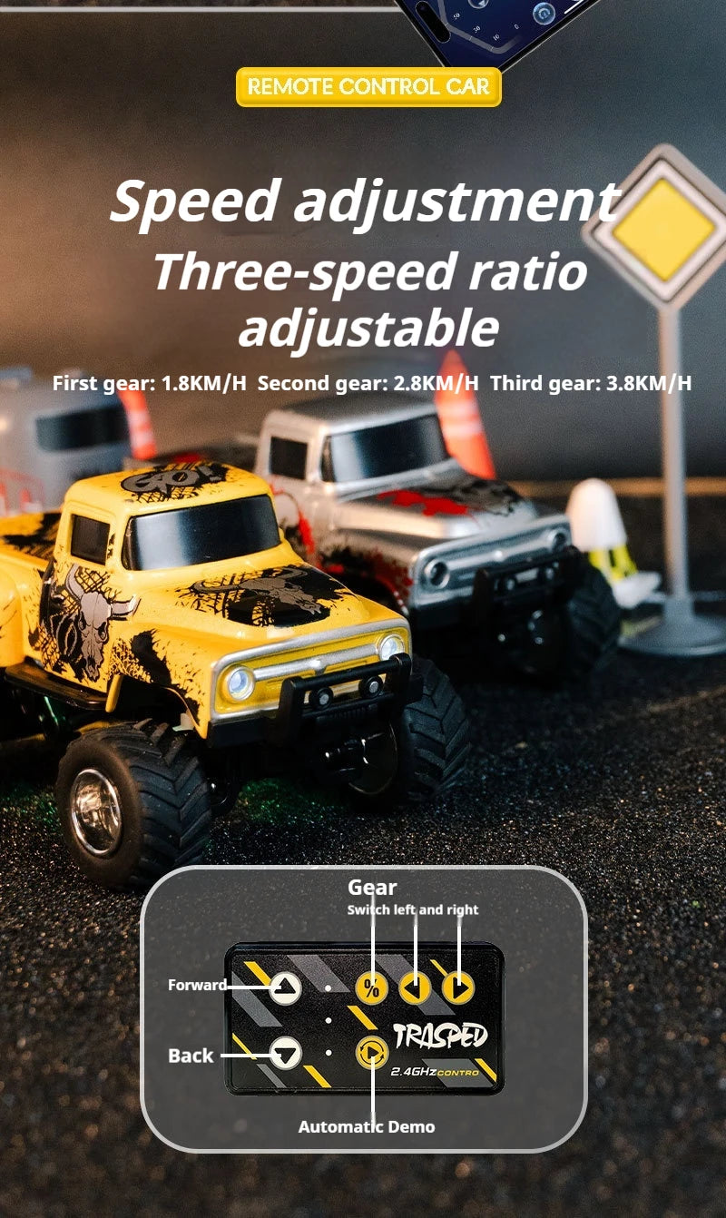 Little Monster 1/64 Rc Car Mini 2.4Ghz Remote Control Cars with Cool Spray Painting Pattern Rc Off-road Vehicle Boy’s Toys Gifts