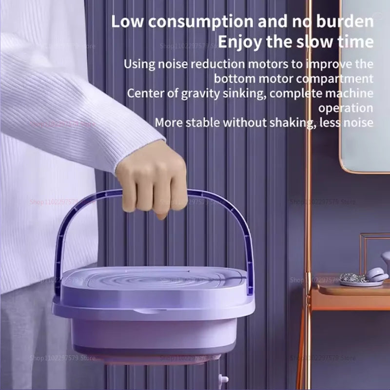 8L Portable Foldable Washing Machine With Drain Hose Full Automatic Mini Laundry Machine For Socks Underwear Travel Camping Dorm
