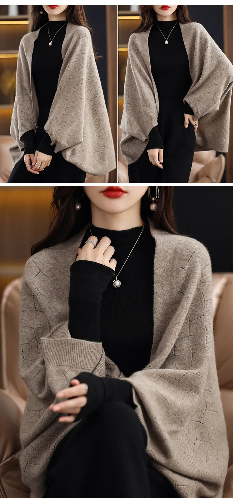 Wool Knitted Shawl Scarf Dual-purpose Autumn and Winter New Solid Color Loose Versatile Exterior Cloak Cardigan