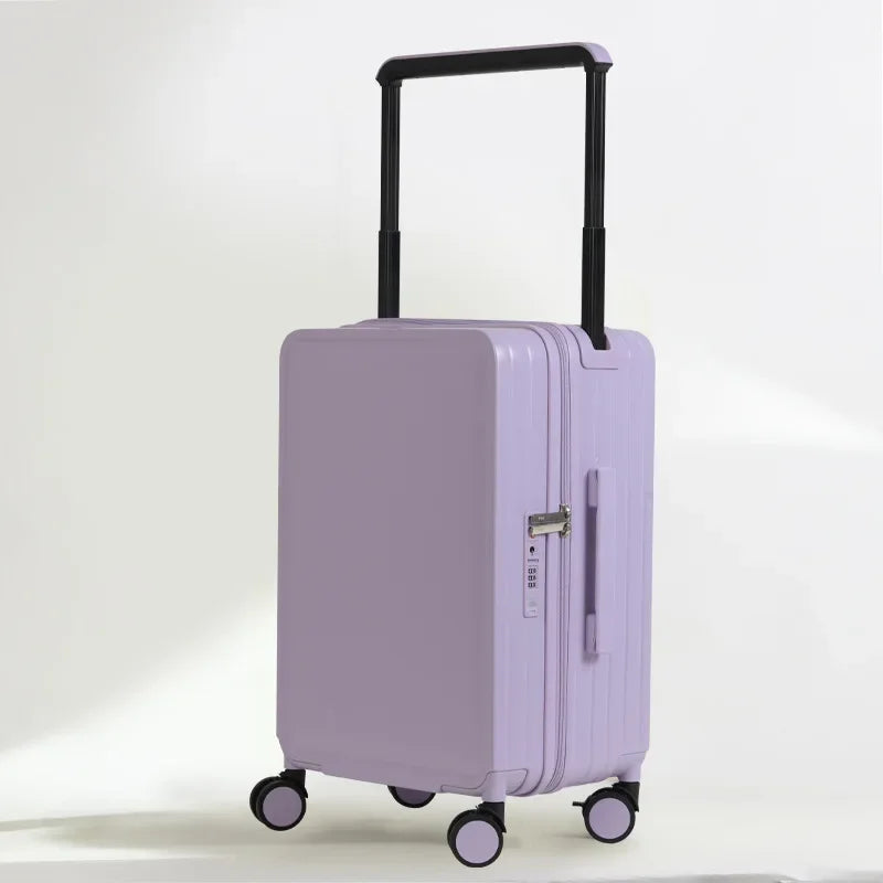 Wide Handle Front Opening Luggage Travel Bags Password Boarding Case 2025 Large Capacity Zipper Rolling Luggage Case