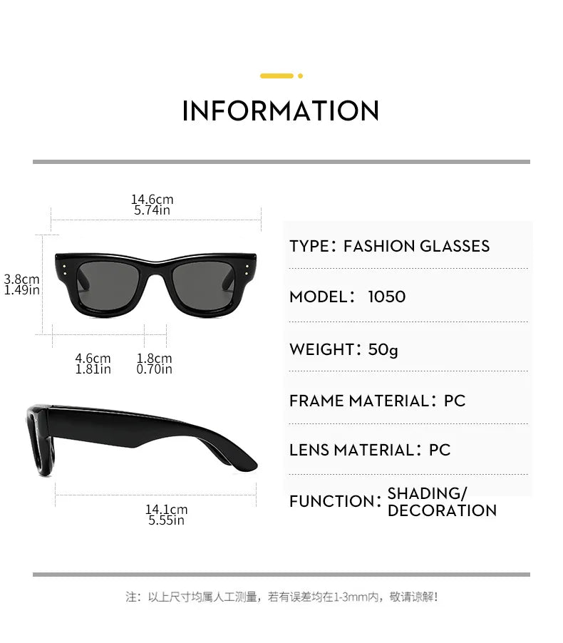 Fashion Vintage Square Rice Nail Women's Sunglasses Classic Punk Men Sunglass Outdoor Driving Travel Eyewear Female UV400 Lentes