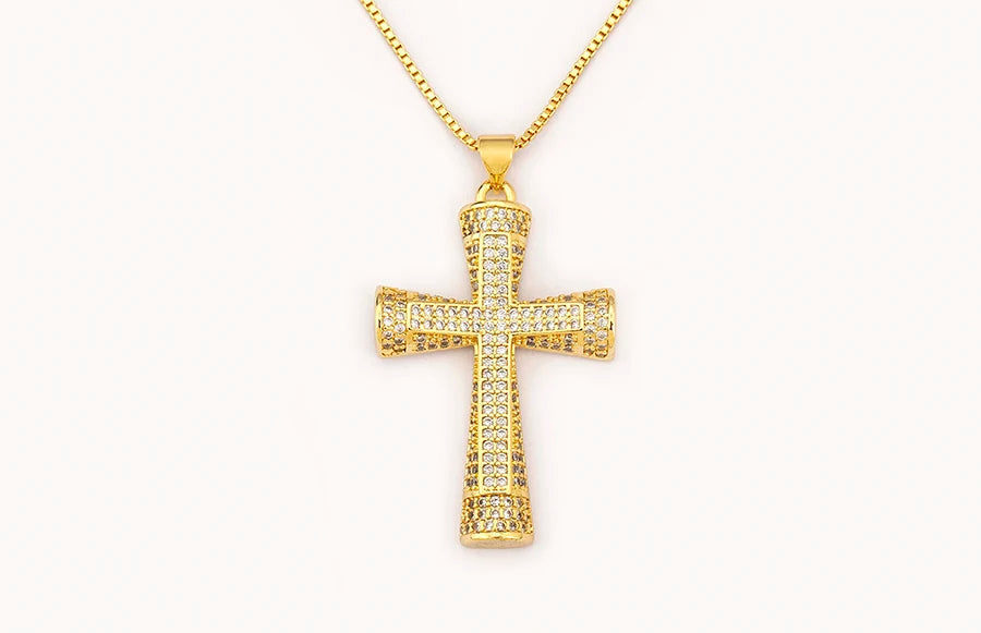 Nidin New Trendy Personality Design Cross Pendant Necklace For Women Men Shiny Crystal Zircon Charm Jewelry Daily Party Gifts
