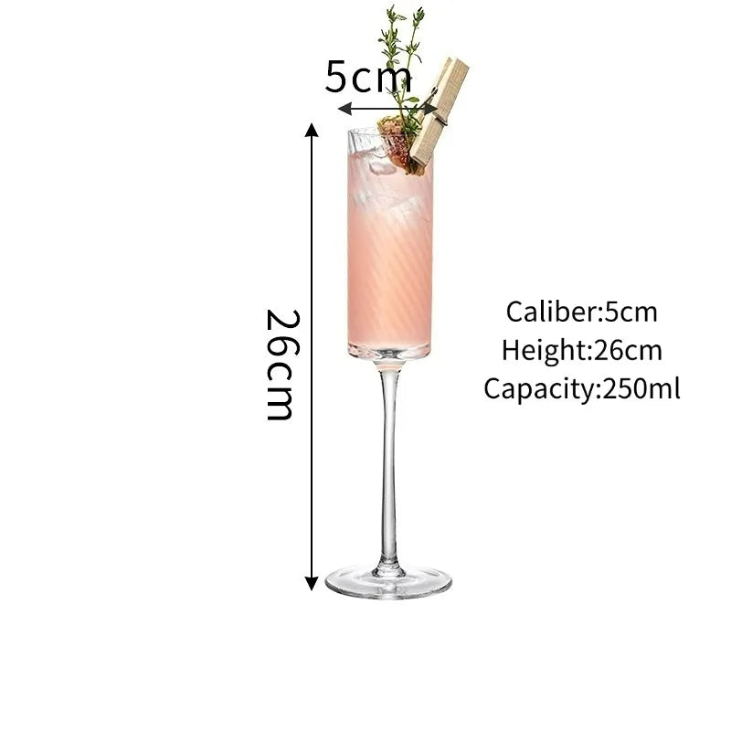 Creative Striped Champagne Glass Cup High-foot Cocktail Glasses Cups Sparkling Glass Wine Glass Cups Party Bar Accessories
