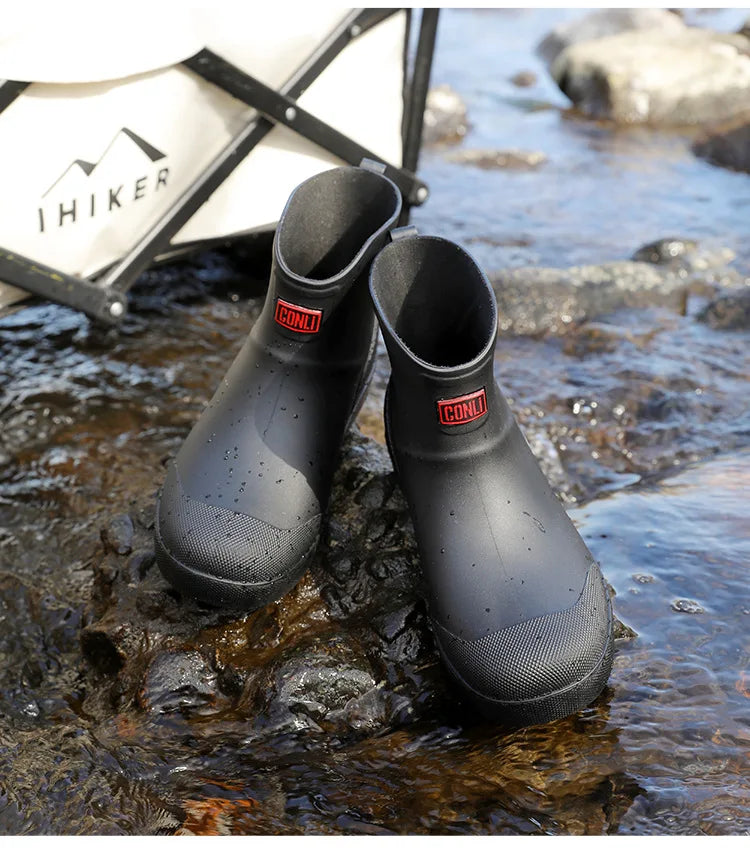 Snow Warm Thick Rain Boots, Kitchen Waterproof and Anti Slip Rain Shoes, Men's Fashionable and Wear-resistant Water Shoes