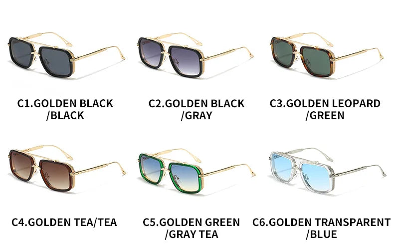 Large Square Sunglasses Men Steampunk Style Metal Pilot Sun Glasses Luxury Designer Brand Eyewear Fashion Shades Double Beam