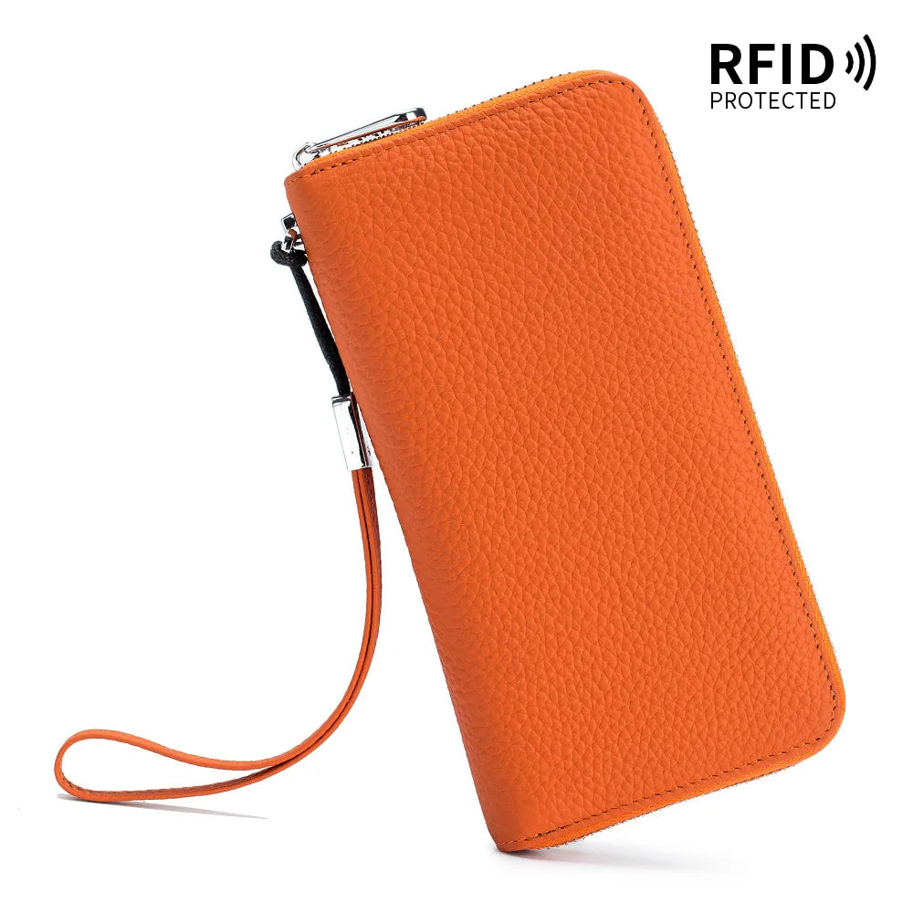 RFID Function Wallet for Women Geniune Leather Luxury Design Long Zipper Handbags Cowhide Card Bags Female Fashion Purse