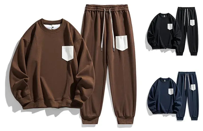 Plus Size Men 8XL Sweatshirts Set Pocket 6XL 7XL Oversized Jogging Streetwear Sport Street Male 2025 Long Sleeve Tops Pants Suit