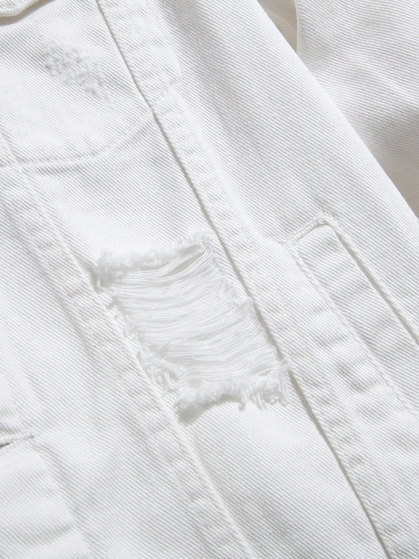 Men's denim jacket for spring and autumn. White denim ripped jacket. Street trend fashion. Daily casual.