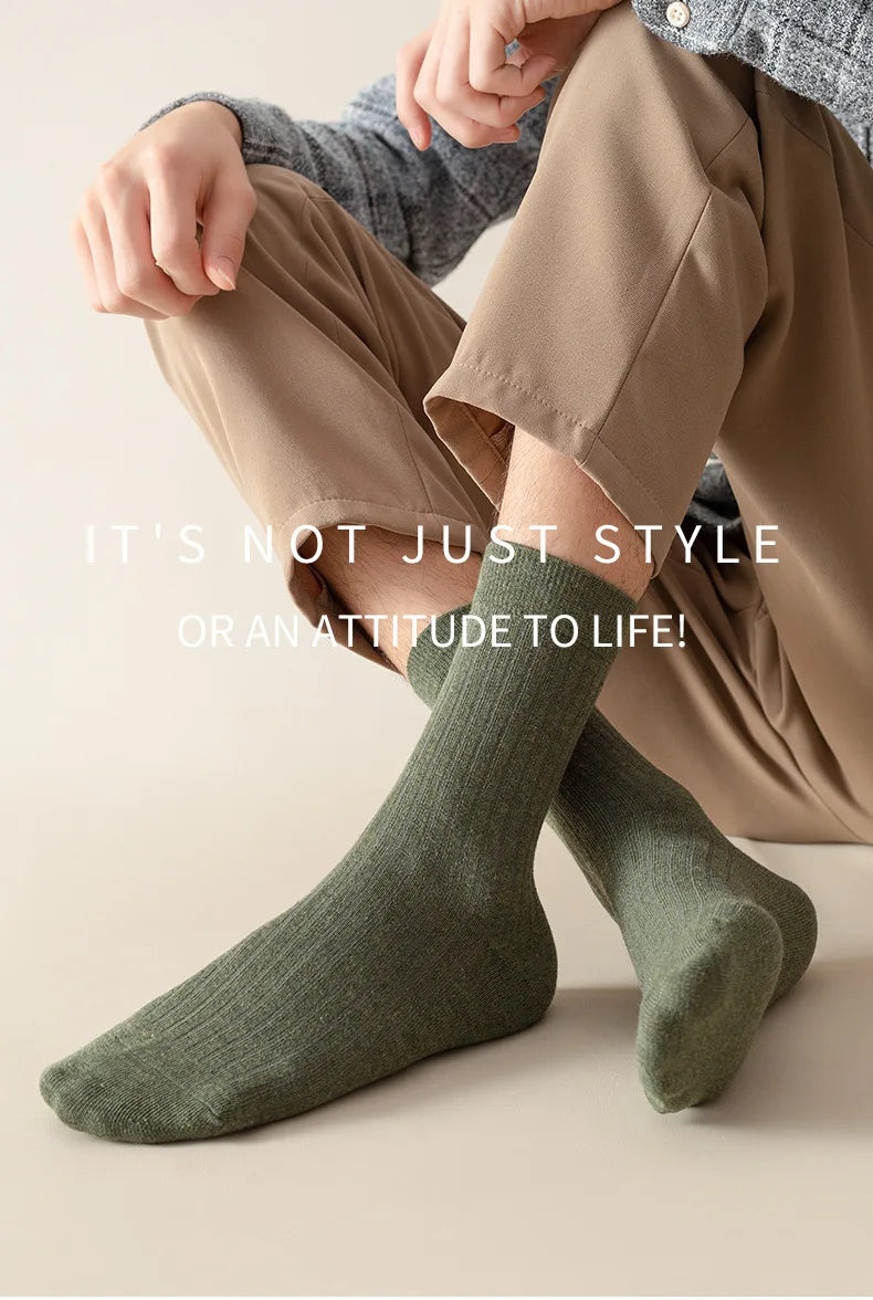 Men Cotton Socks High Quality Solid Color Business Crew Spring Autumn Knitting Mib Tube Ankle Long Breathable Casual Soft Socks
