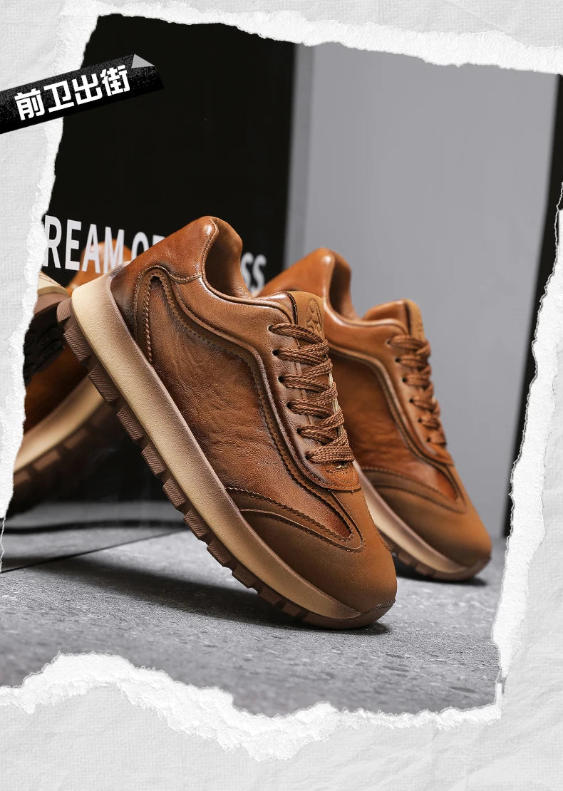 Classic Leather Casual Sneakers Men Comfortable Men's Spring Autumn Sneakers Platform Shoes Lace Up Brown Black Footwear 2025