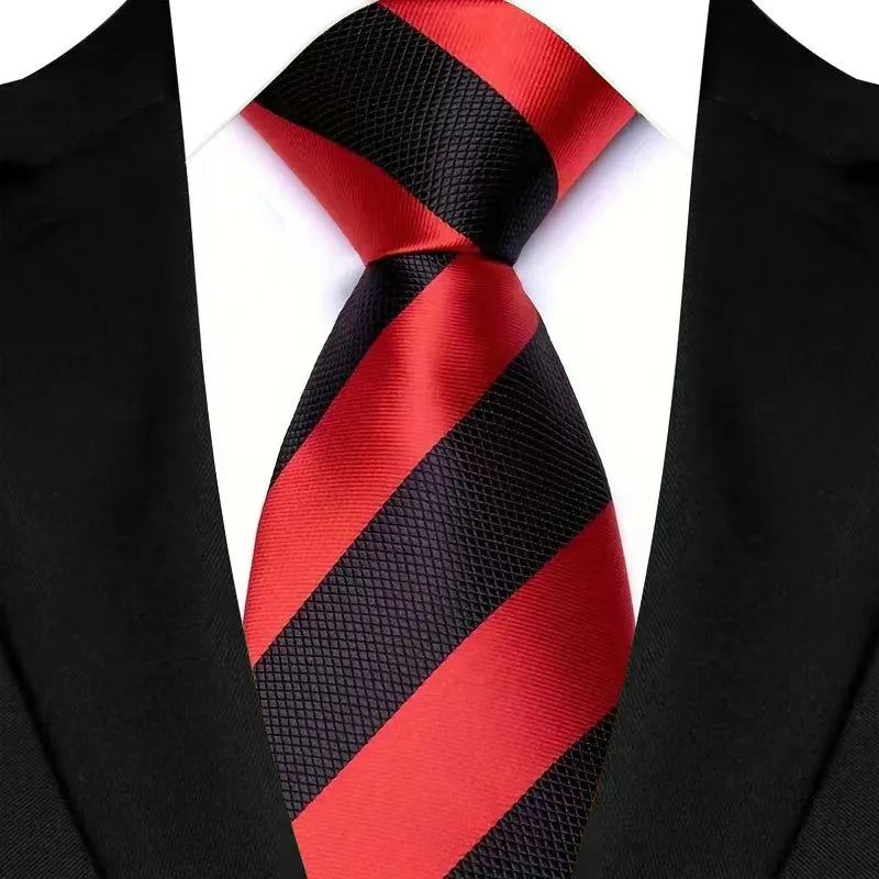 New Men's Tie Classic Stripes 8cm Jacquard Daily Wear Red Blue Green Necktie Cravat Wedding Party Dress Accessories Gift For Man