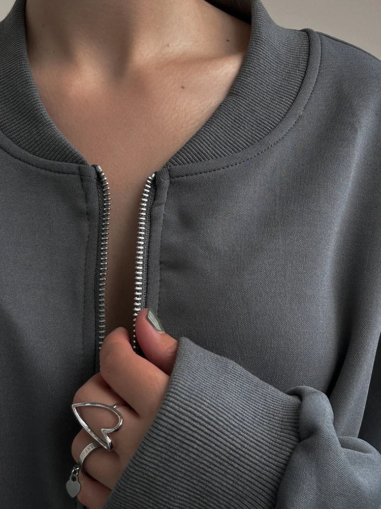 Gray Straight Pants Two Pieces Sets Women Outfit Long Sweatpants Street Wear Zipper Jacket Track Suits Sweatshirt Sets For Women