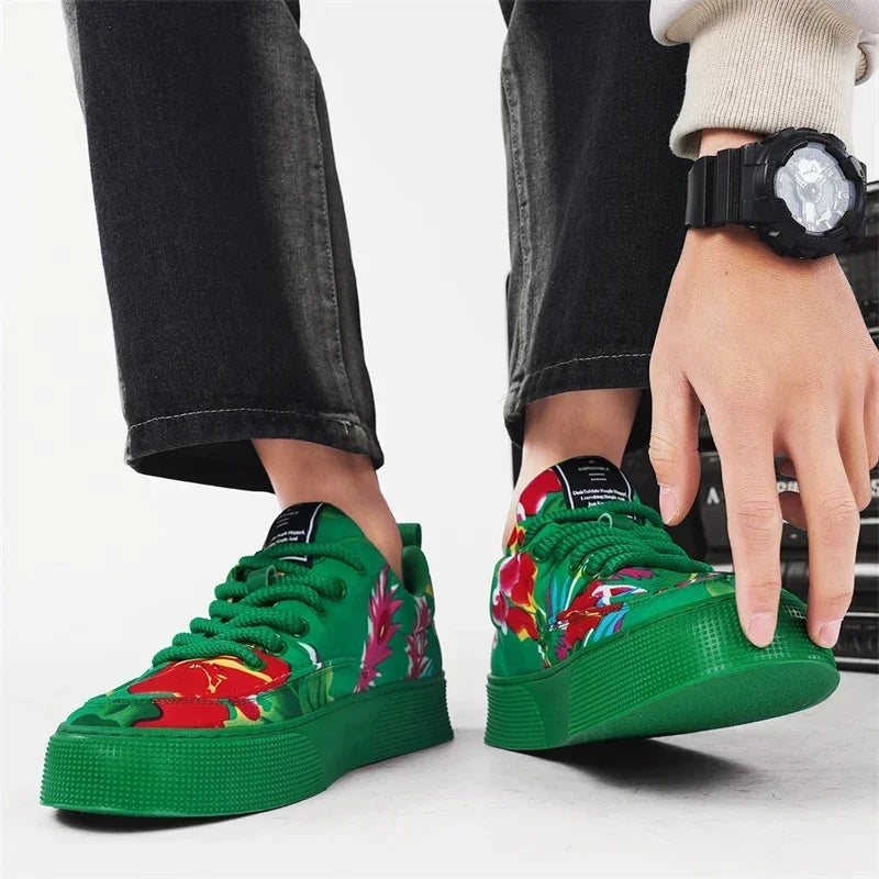 Fashion Men Casual Shoes Outdoor Men Running Sneakers Comfortable Floral Cloth Platform Walking Shoes Lightweight Tennis Shoes