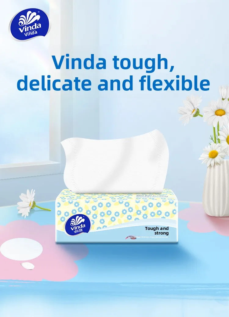 Vinda Fine And Tough Drawing Paper; 3 Layers Of 100 Draw 8 Packs Of Napkins; Toilet Paper Pull-out Tissue Affordable Packaging