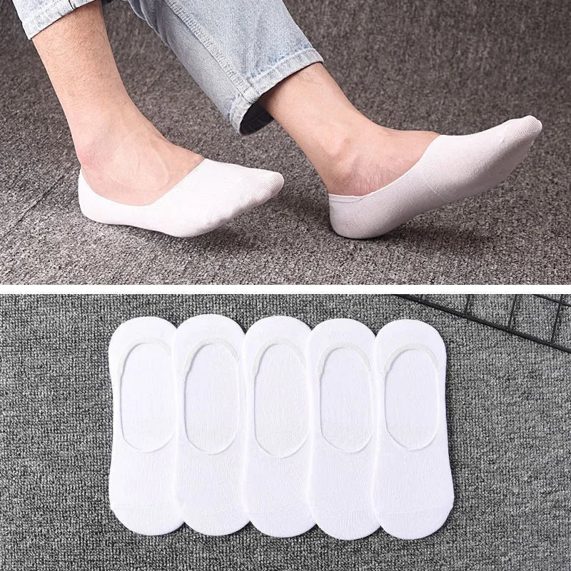 5 Pairs Plus Size 47,48 Mens Boat Socks Large Summer Non-slip Silicone Invisible No Show Sock Slippers Cotton Black Sporty Meias