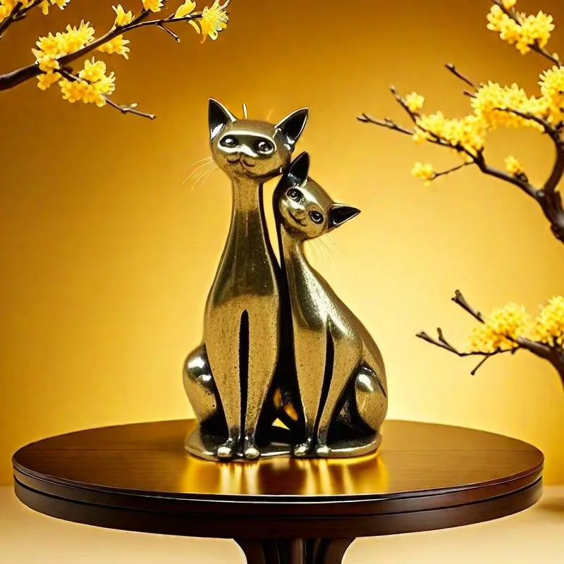 1PCS Brass Mini Double Cat Sculpture Ornament Crafts Anime Cat Ornament Home Desktop Living Room Office Small Ornament Crafts