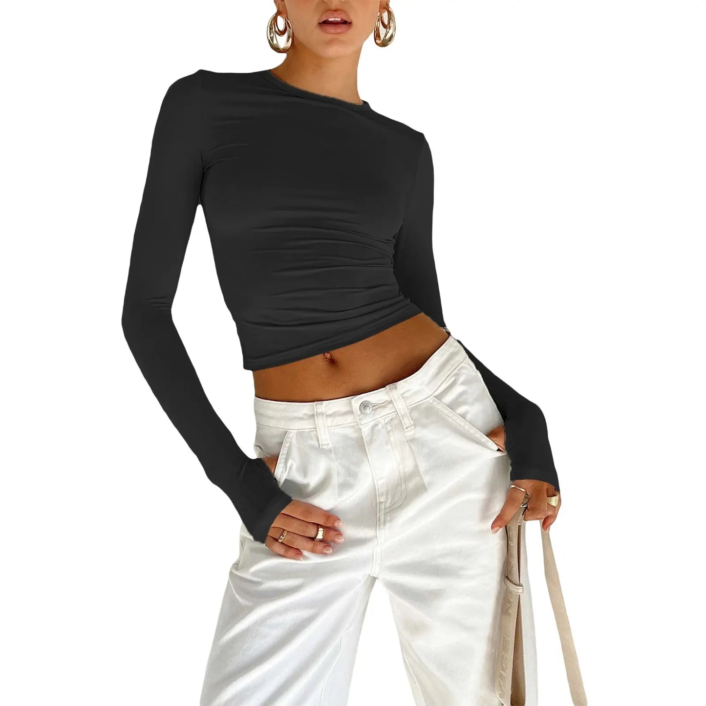 Y2K Long Sleeve T-Shirts for Women Spring Autumn Slim Fit Casual Pullovers Female Basic Tees Tops with Thumb Holes Streetwear