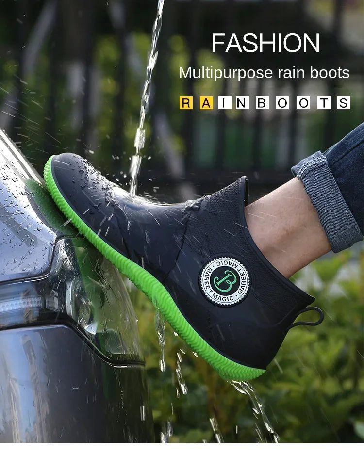 Fashion Rain Boots Men's Short Delivery Riders Galoshes Plus Cotton Waterproof Winter Shoes