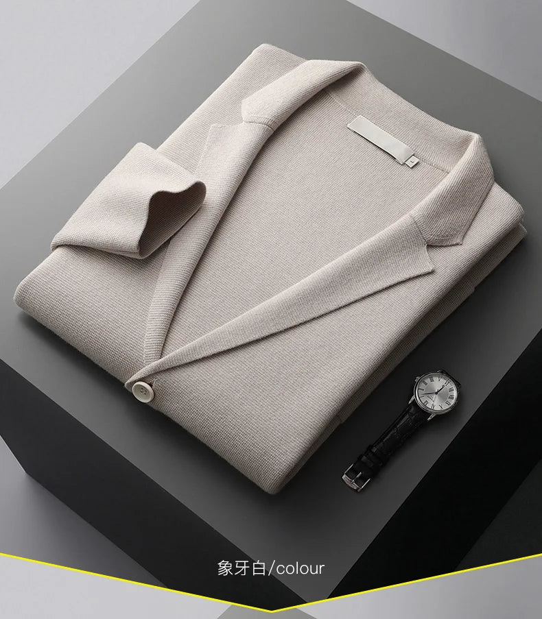 100% Pure Wool Cardigan Men's Spring And Autumn High-End Outerwear Sweater Casual Small Suit Jacket Olive Collar Sweater