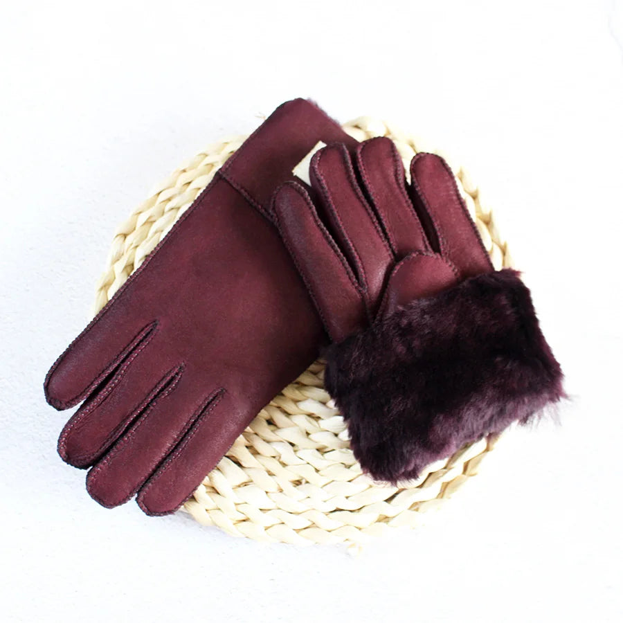 Winter Thickened Children's Sheepskin Fur Gloves Boys and Girls Windproof Warm Students Cold-Proof Leather Finger Gloves