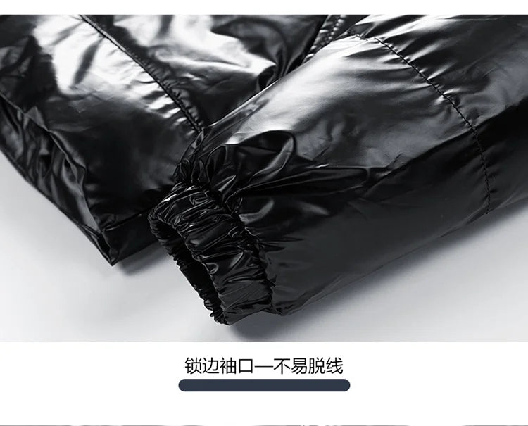 Men Parkas Thicken Warm Coat Men's Solid Color Parkas Coat Men's Fashion New Streetwear Winter Jacket Mens Glossy Black Jackets