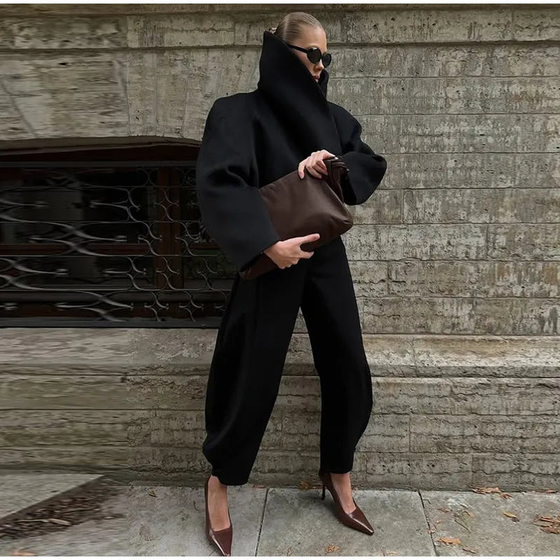 Black Stand Collar Woolen Coats Women's High Street Buttons Full Sleeve Short Overcoats 2026 Spring New Female Solid Outwear