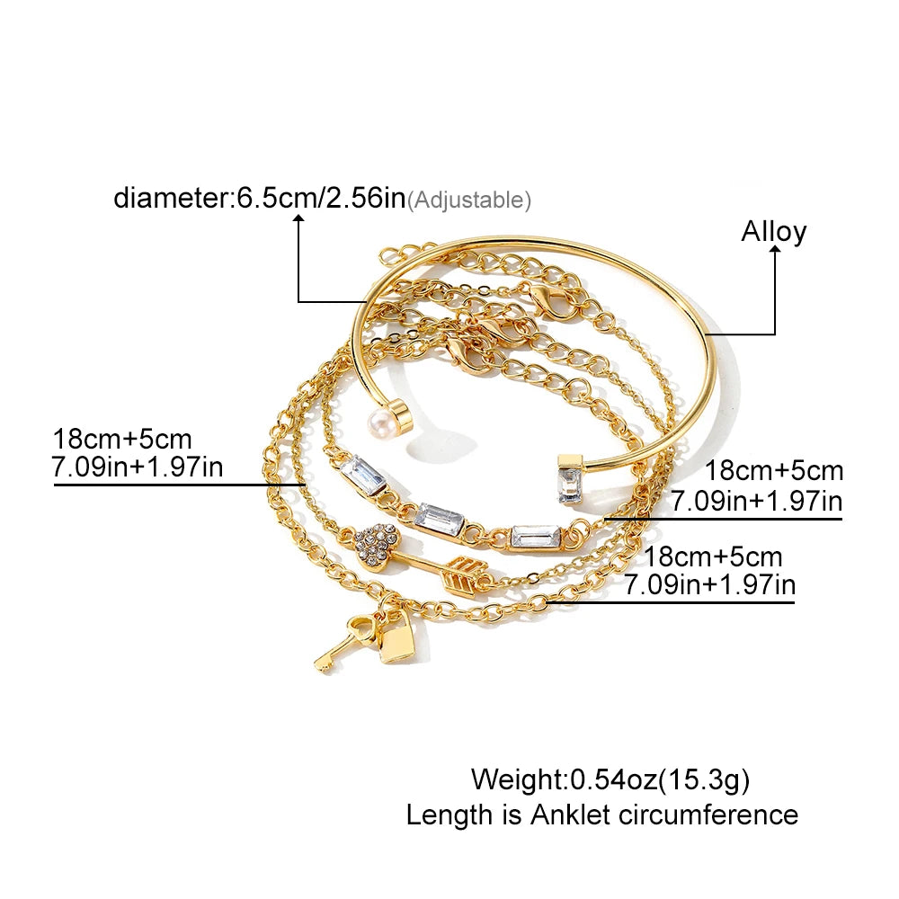 IPARAM Personality Lock Key Crystal Chain Bracelets Love Cupid's Arrow Opening Bangles Set Woman Trendy Accessories