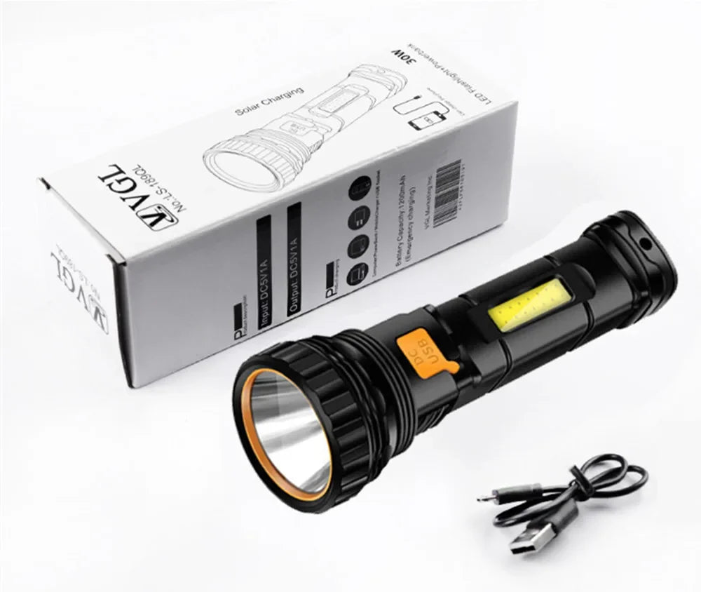 1PC Multi-function Solar LED Flashlight Outdoor Long Range Torch Emergency Power Bank LED Solar Flashlight olight torch