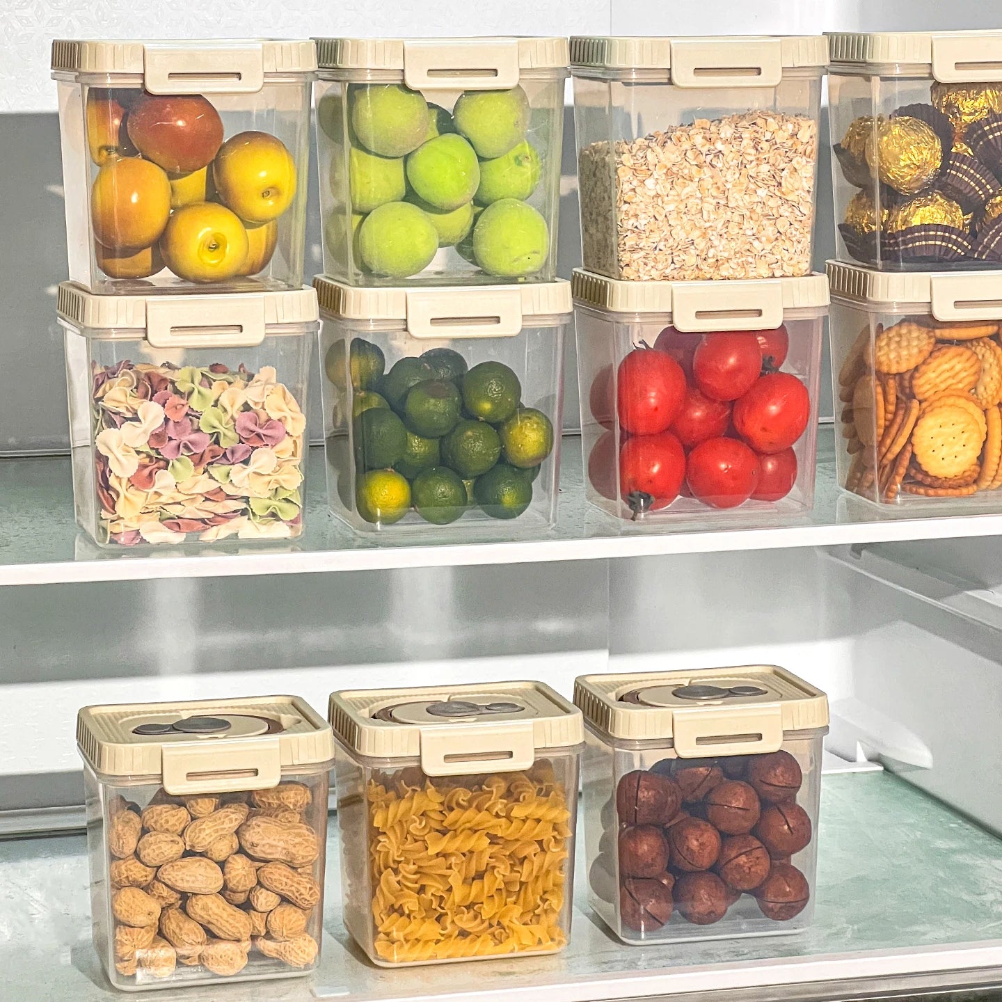 Clear Plastic Food Storage Box Portable Moisture Proof Sealed Snacks Grain Storage Container Drain Fruit Box Kitchen Organizer