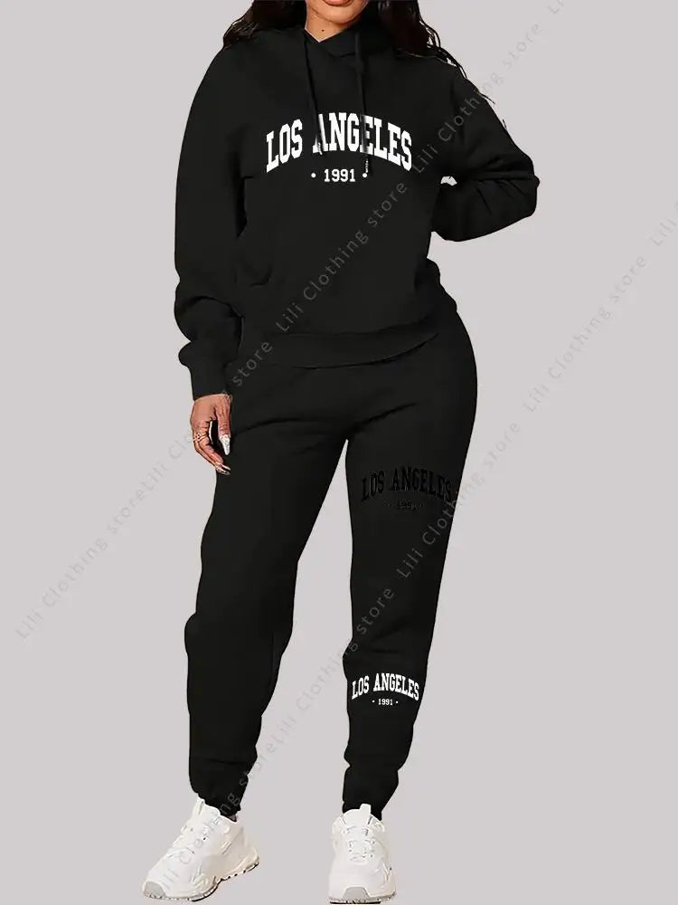 Los Angeles letter print Women Sets Hoodie and Pants sports suit High Quality Spring Autumn Aesthetic clothing Women activewear