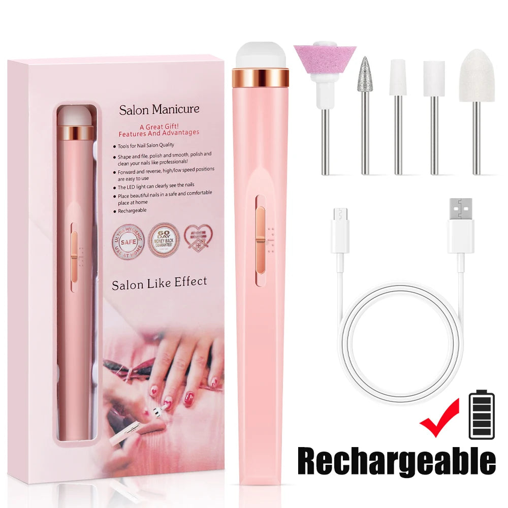 LULAA Electric Nail Drill Kit Rechargeable Cordless Manicure Kit Portable Nail Grinding Polisher for Trim Nails Exfoliating