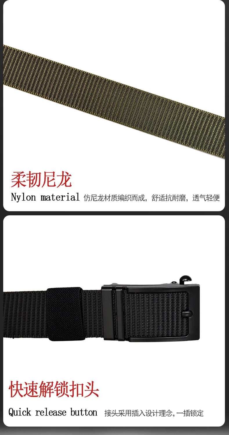 Nylon Belt for Men's Alloy Buckle Canvas Belt Outdoor Training with Tactical Automatic ratchet Belts golf Casual 140 Cinturones