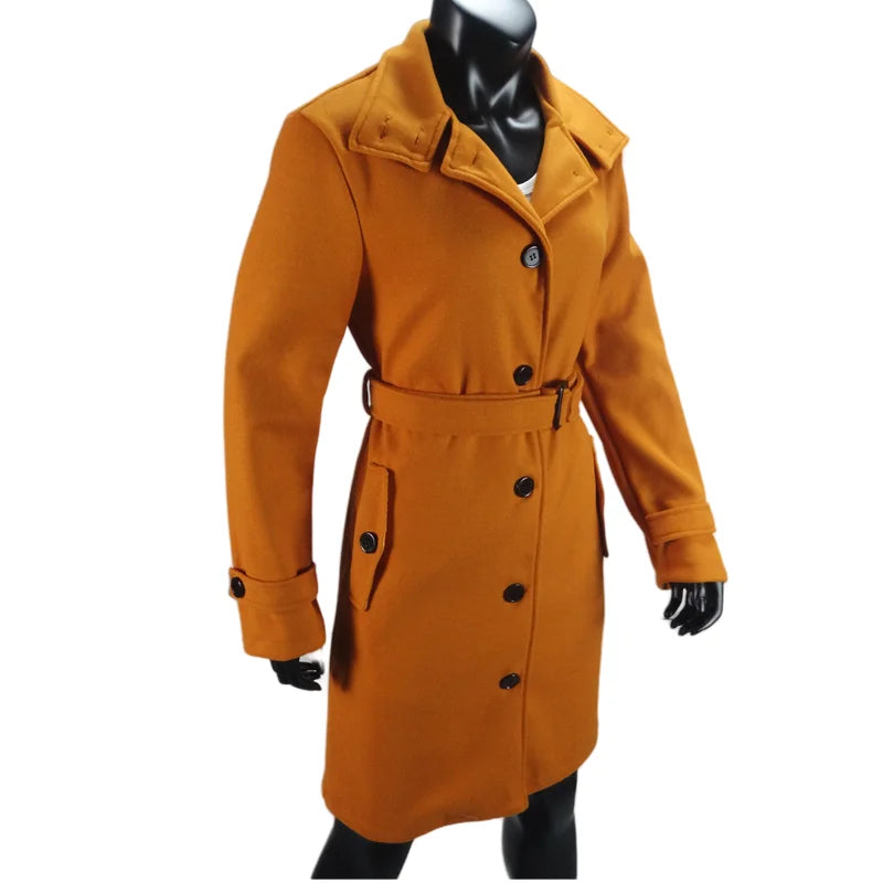 Women's Wool Blend Coat Winter Warm Single Breasted Jacket with Turn-down Collar Long Outerwear Female Clothing